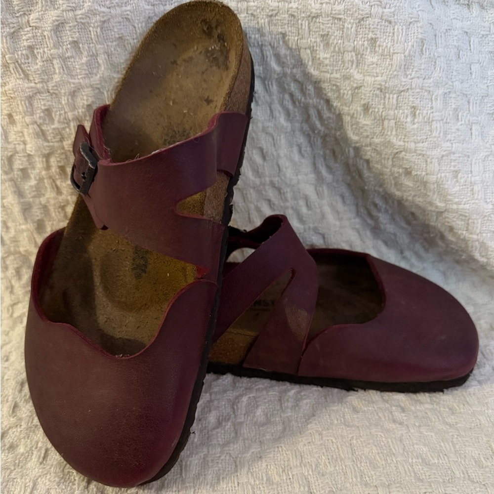 Birkenstock Burgundy Leather Sandal Clogs